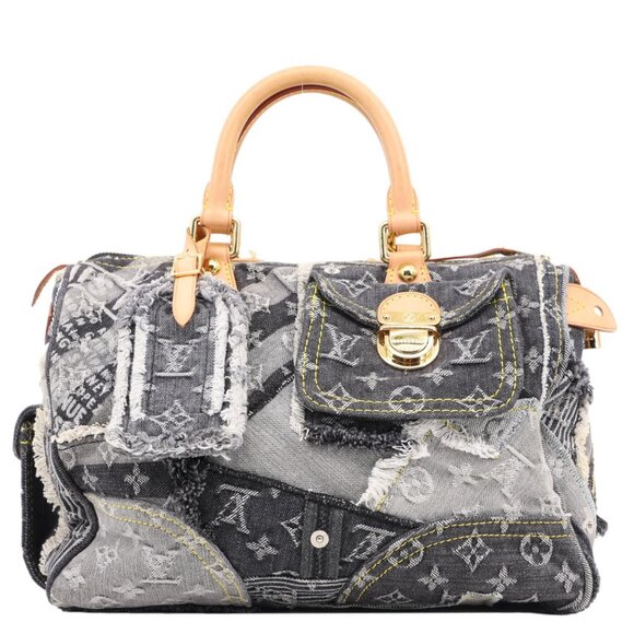 Louis Vuitton  Speedy Monogram Denim Patchwork Satchel Bag Black - Picture 1 of 12